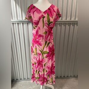 Vintage Phool Pink Tropical Floral Babydoll Ruffle Dress XL 90s Fairy Barbie